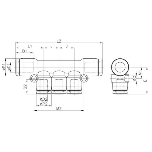 Коллектор цанговый 8 мм-6 мм CDC PKG-0806