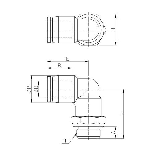 Штуцер цанговый угловой M6-4 мм CDC PL-04-M6