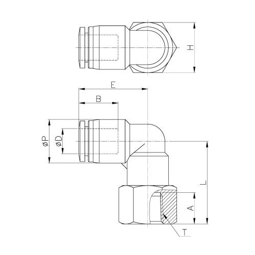 Штуцер цанговый угловой R3/8-6 мм CDC PLF-06-03