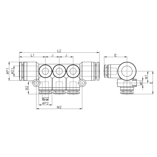 Коллектор цанговый 8 мм-4 мм CDC PMG-0804