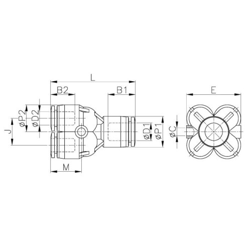 Коллектор цанговый 8 мм-6 мм CDC PXG-0806