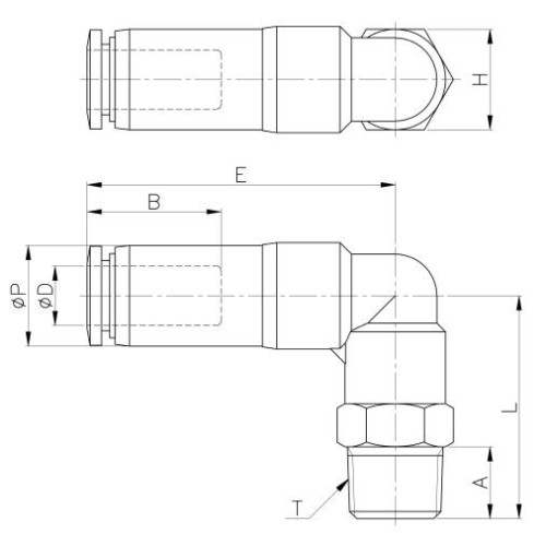 Штуцер цанговый с обратным клапаном угловой удлиненный R1/2-12 мм CDC SPL-12-04
