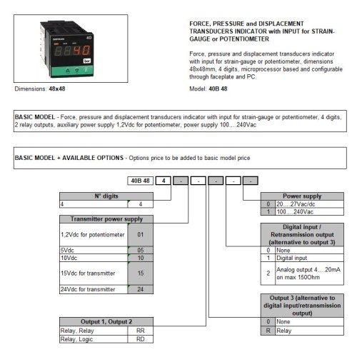 Индикатор Gefran F026501-40B-48-4-10-RD-R-0-0
