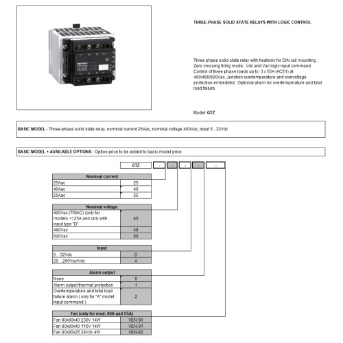 Реле с радиатором Gefran F061676-GTZ-55/48-A-0-VEN90 (480V/3x55A)