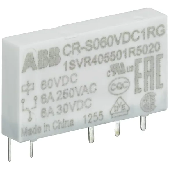 Реле интерфейсное ABB CR-S060VDC1RG, 60 В постоянного тока, 1 переключающий контакт, 6 А / 250 В переменного тока 1SVR405501R5020