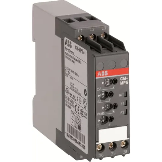 Трехфазное реле контроля ABB CM-MPS.41, 2 переключающих контакта, 0,1–30 с, 3×300–500 В AC 1SVR630884R3300