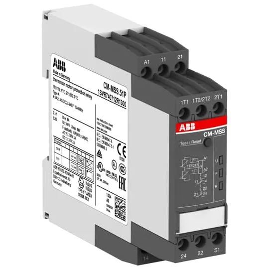 Реле тепловой защиты двигателя ABB CM-MSS.51P, 2×1 переключающий контакт, 24–240 В переменного/постоянного тока 1SVR740712R1300