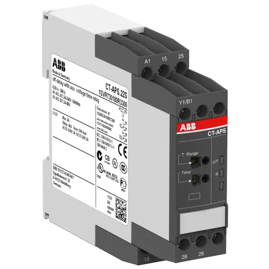 Реле времени ABB CT-APS.22S, задержка отключения, 2 переключающих контакта, 24–48 В постоянного тока, 24–240 В переменного тока 1SVR730180R3300