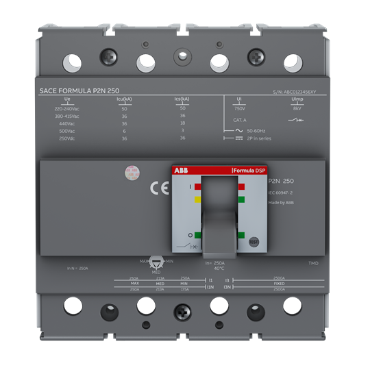 Автоматический выключатель ABB P2C 250 TMD 200-2000 4P F F InN=100% 1SDA116333R1